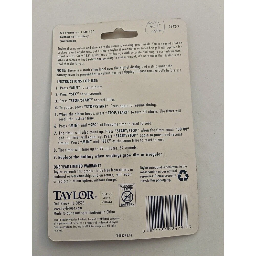 New Quality Taylor Brand Digital Timer Silver Magnetic Up To 99 min 59 sec New